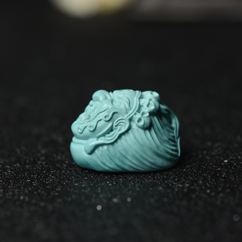 天然高瓷浅蓝绿松石大黑天吊坠-红掌柜