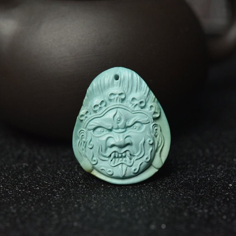 天然绿松石大黑天吊坠-红掌柜