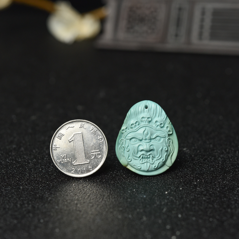 高瓷蓝绿绿松石大黑天吊坠-红掌柜