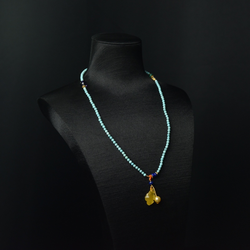 4mm中高瓷铁线天然蓝绿松石多圈手串-红掌柜