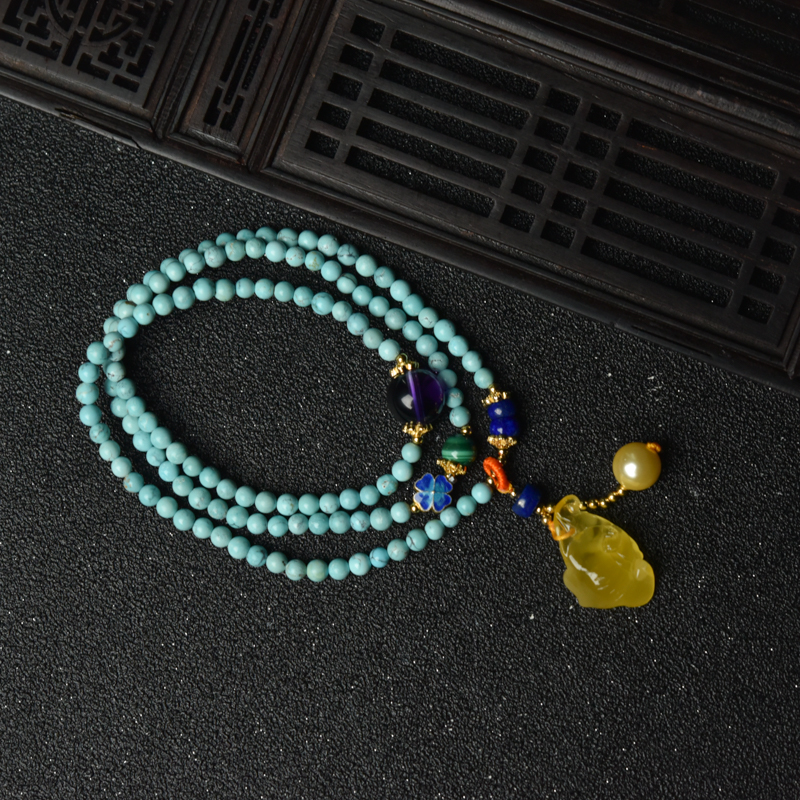 4mm中高瓷铁线蓝绿松石手串-红掌柜