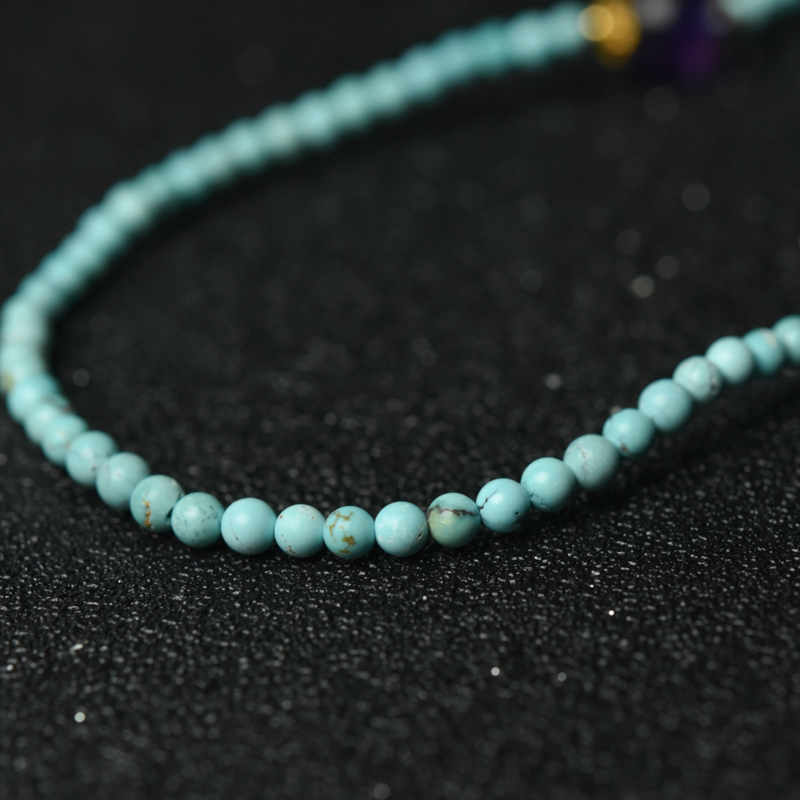 天然中高瓷铁线蓝绿松石多圈手串-红掌柜