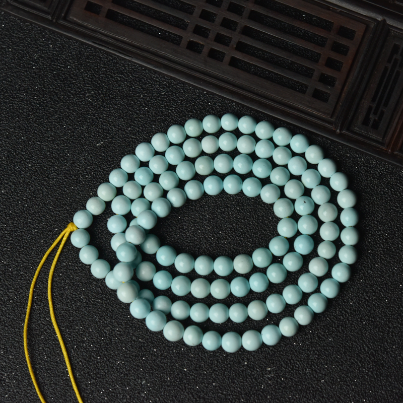 6mm湖北浅蓝绿松石珠链-红掌柜