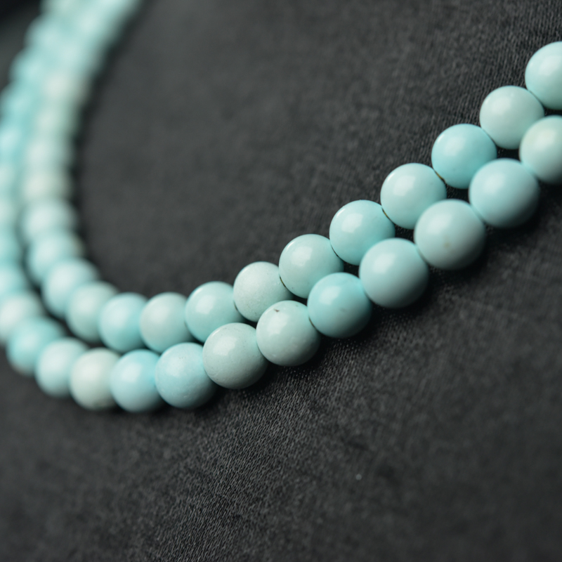 6mm天然高瓷浅蓝绿松石珠链-红掌柜