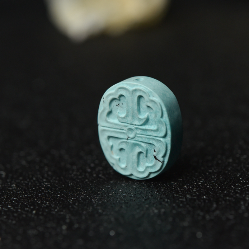 天然铁线蓝绿松石雕花背云-红掌柜