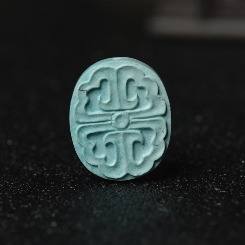 天然中高瓷铁线蓝绿松石雕花背云-红掌柜