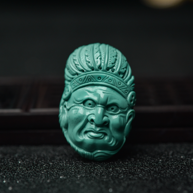 高瓷铁线绿色绿松石印度安人吊坠-红掌柜