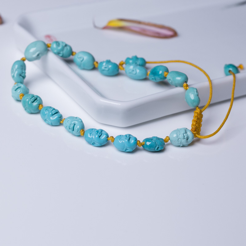 天然蓝绿绿松石佛头手链-红掌柜