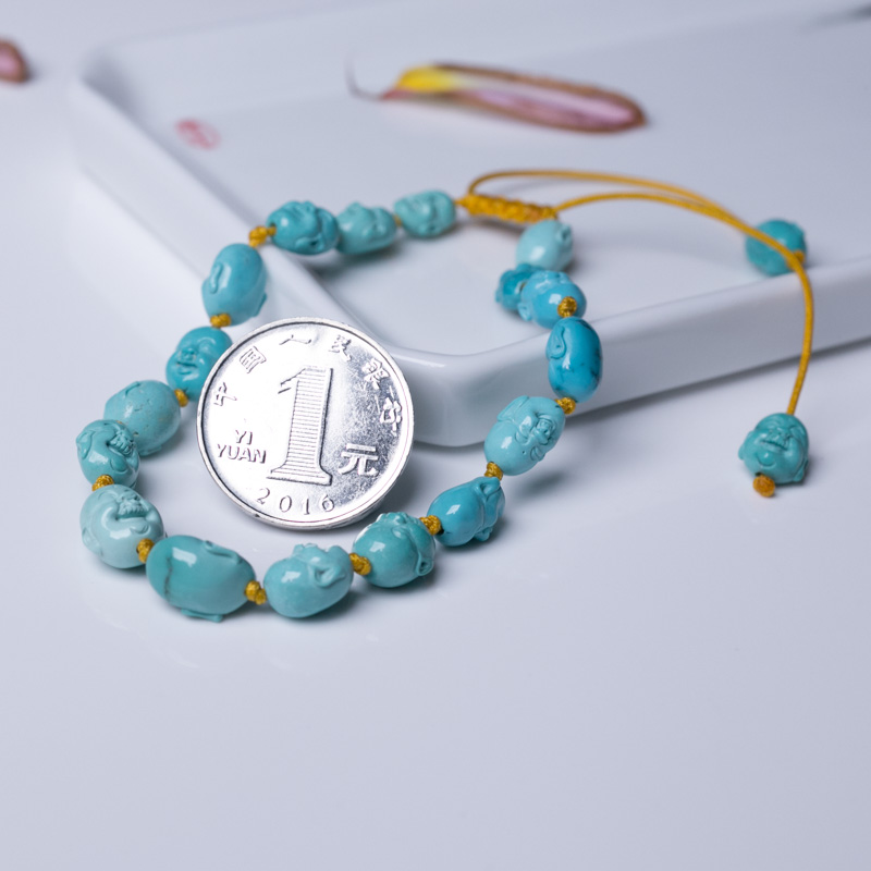天然蓝绿绿松石佛头手链-红掌柜