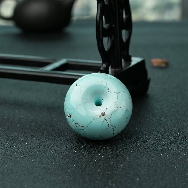 中高瓷铁线蓝绿松石平安扣吊坠-红掌柜