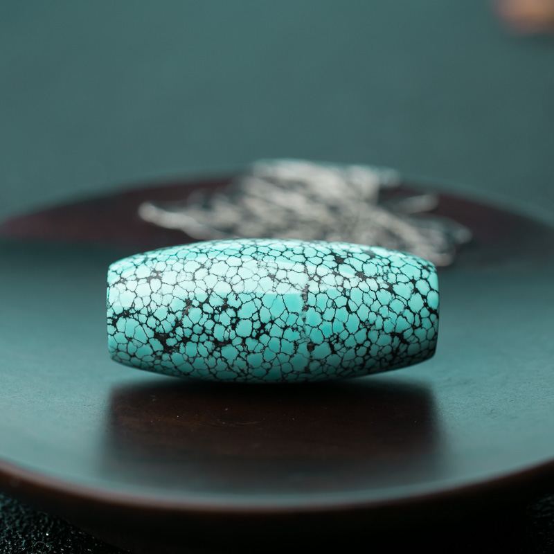 天然绿松石桶珠-红掌柜