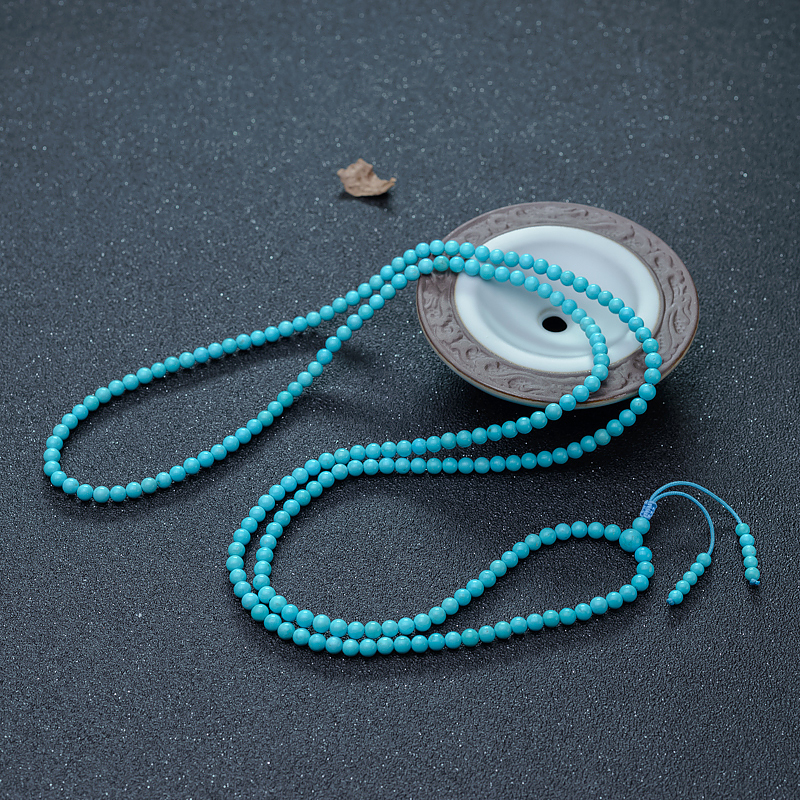 4mm中高瓷铁线蓝绿松石长链-红掌柜