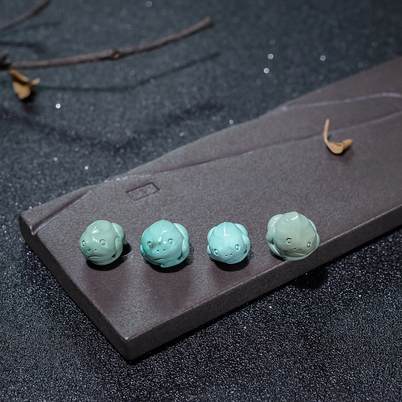 高瓷蓝绿绿松石青蛙配件（四件）-红掌柜