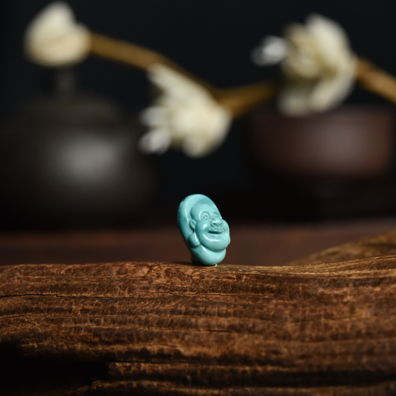 天然高瓷蓝绿松石佛头吊坠-红掌柜