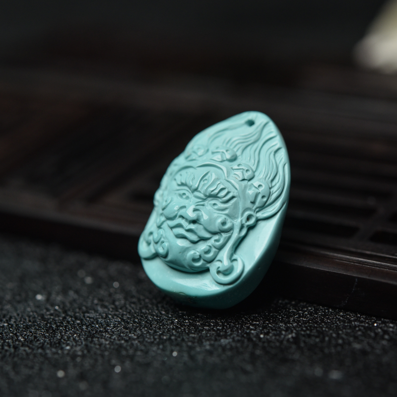 高瓷铁线绿松石大黑天吊坠-红掌柜