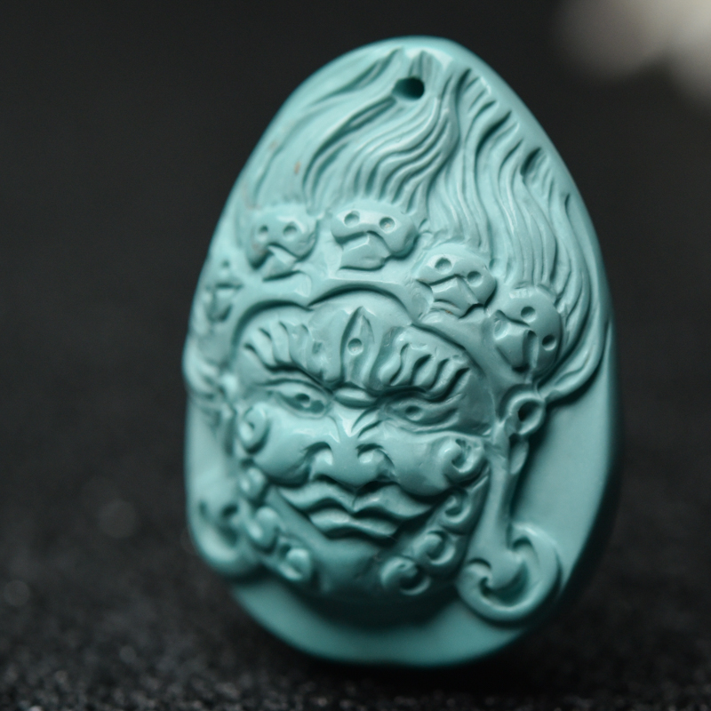 蓝绿绿松石大黑天吊坠-红掌柜