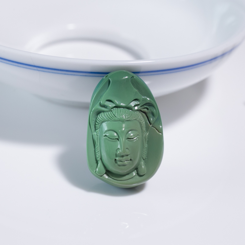 高瓷黄绿绿松石观音吊坠-红掌柜
