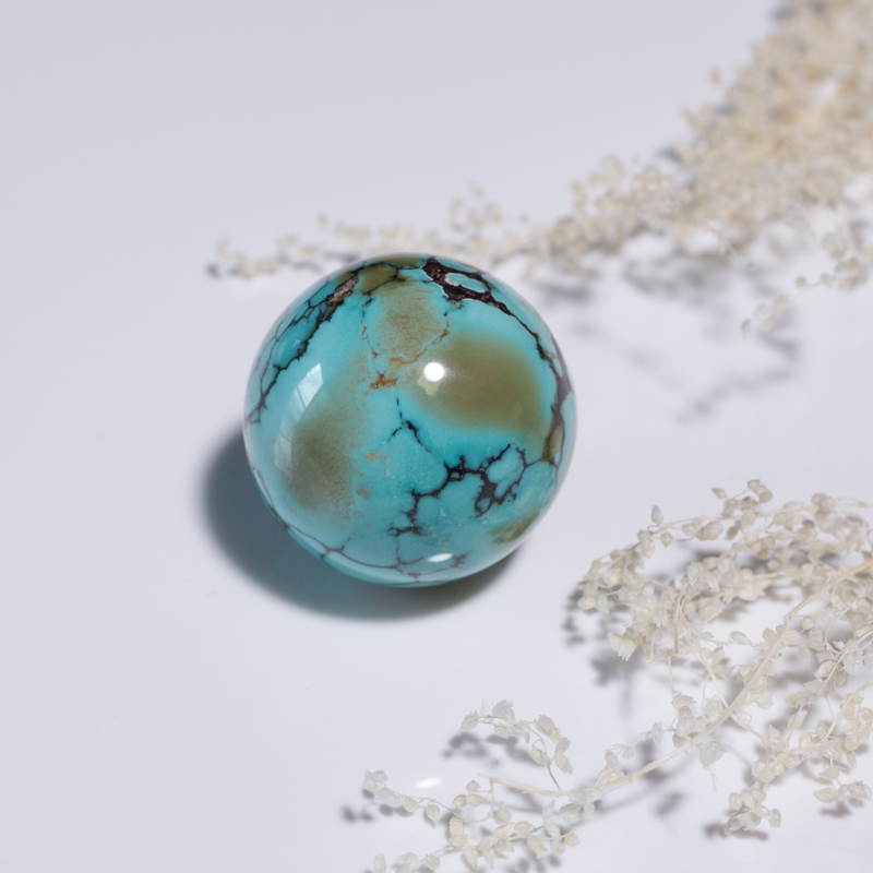 31mm高瓷铁线俏色绿松石圆珠-红掌柜