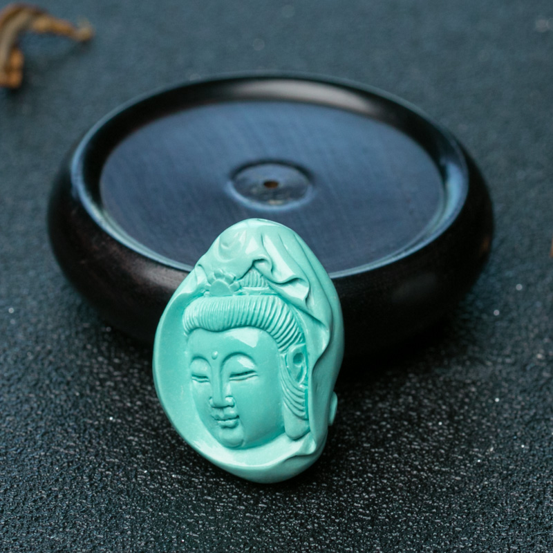 高瓷蓝绿松石观音吊坠-红掌柜