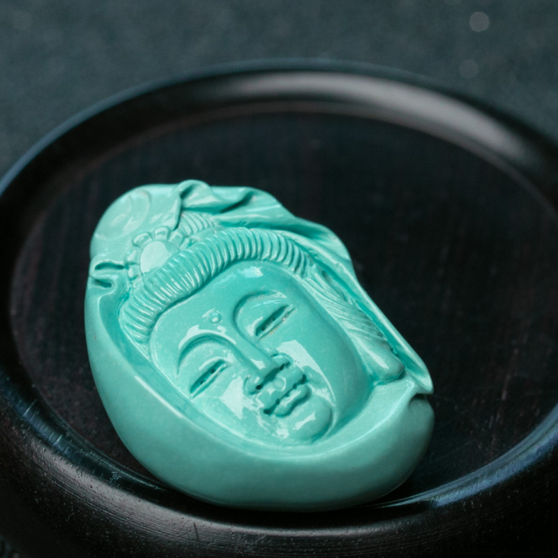 高瓷蓝绿松石观音吊坠-红掌柜