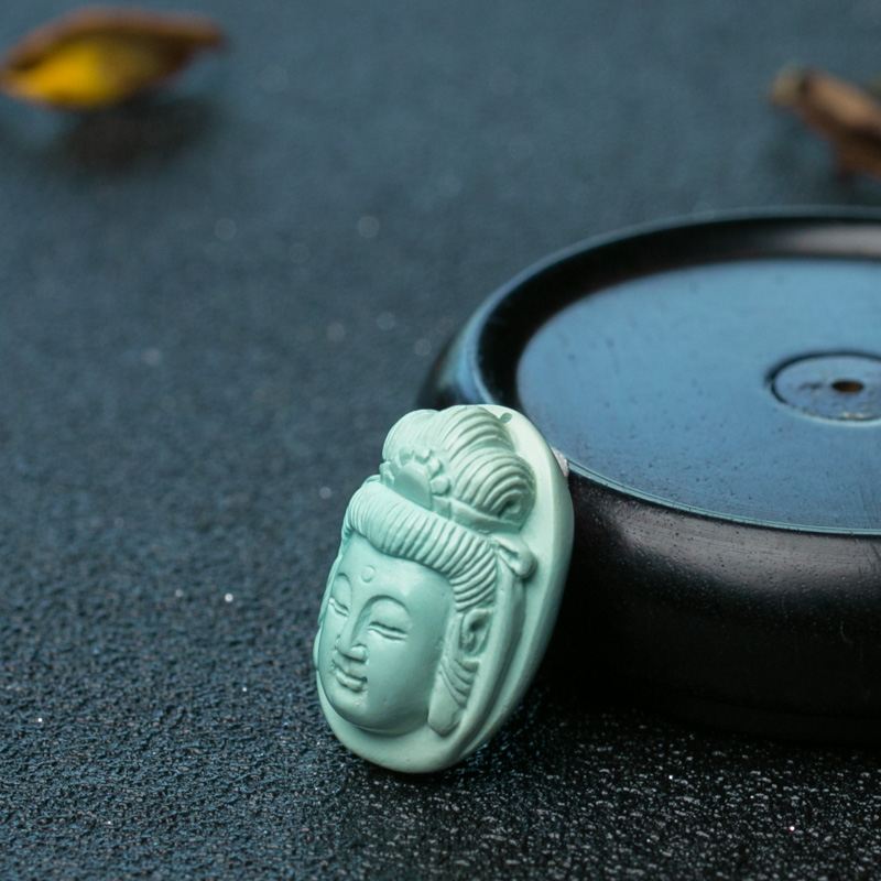 浅蓝绿松石观音吊坠-红掌柜