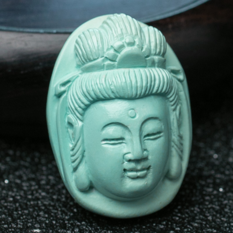 中高瓷浅蓝绿松石观音挂坠-红掌柜