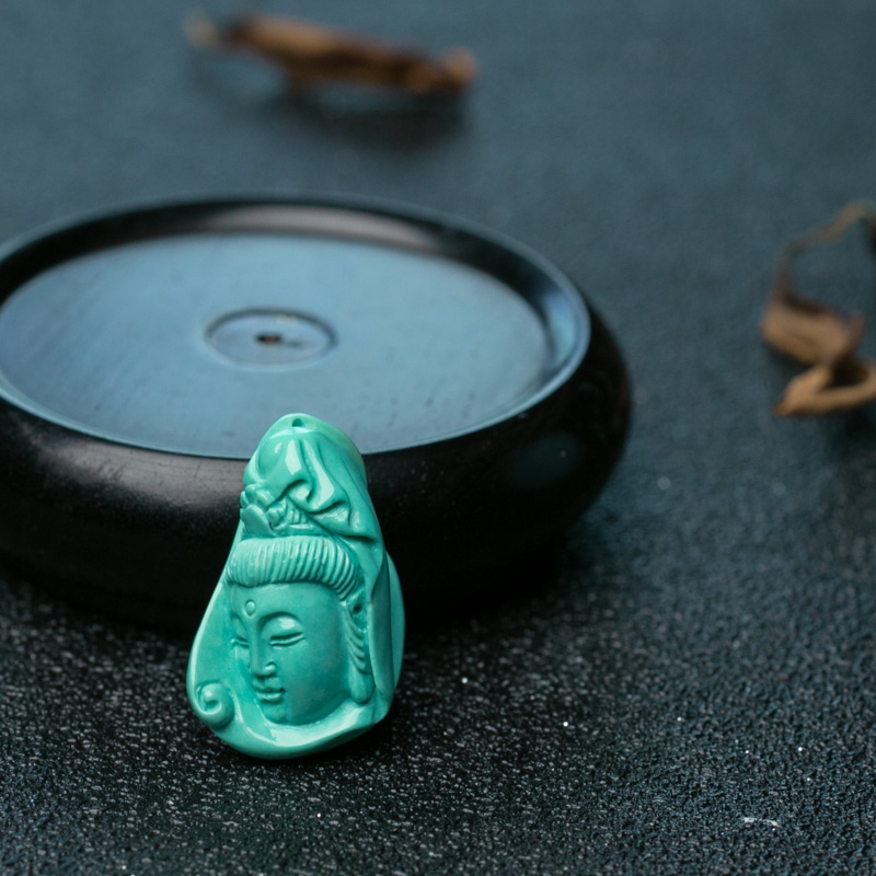 高瓷蓝绿松石观音吊坠-红掌柜