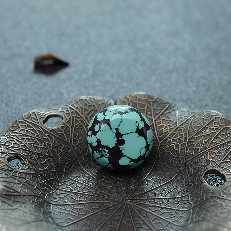 天然高瓷乌兰花蓝绿绿松石平安扣吊坠-红掌柜