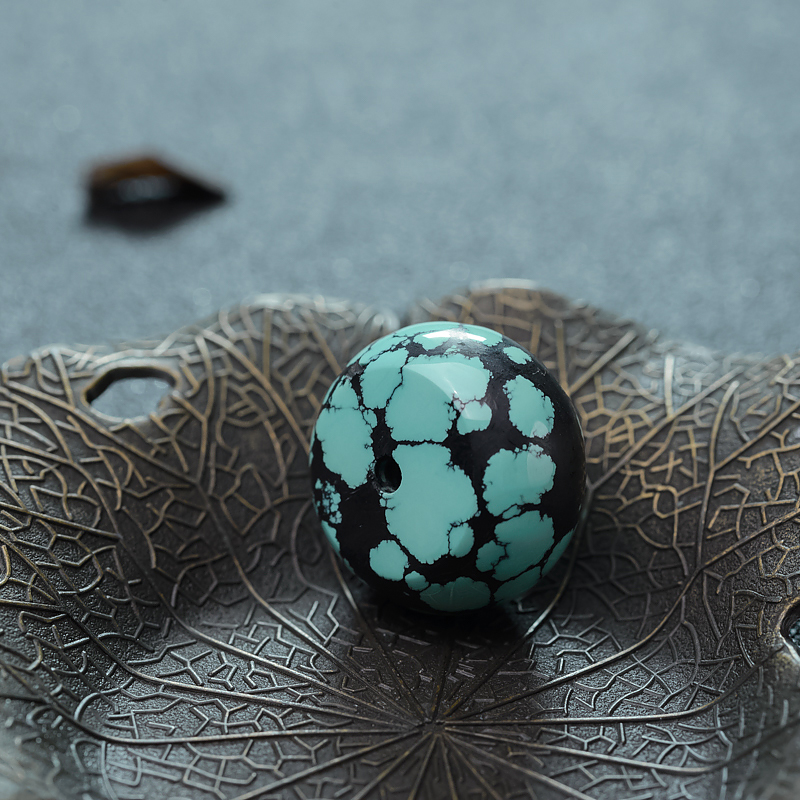 高瓷乌兰花蓝绿绿松石平安扣吊坠-红掌柜