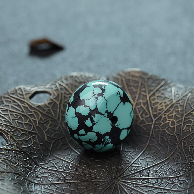 天然乌兰花蓝绿绿松石平安扣吊坠-红掌柜