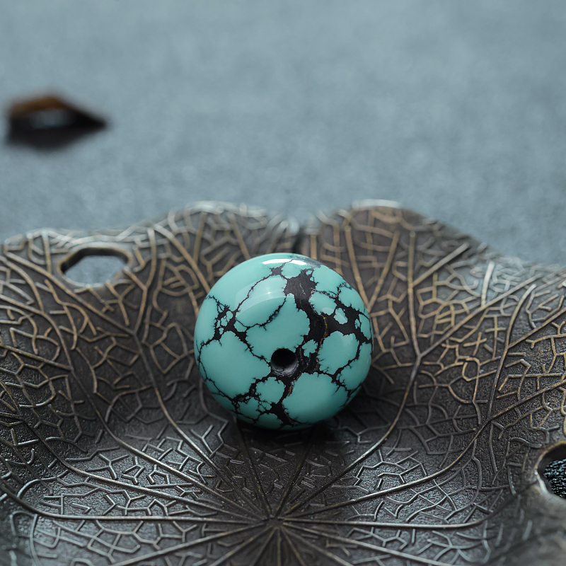 天然高瓷乌兰花蓝绿绿松石平安扣吊坠-红掌柜