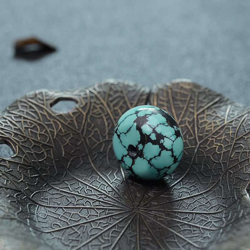 天然乌兰花蓝绿绿松石平安扣吊坠-红掌柜