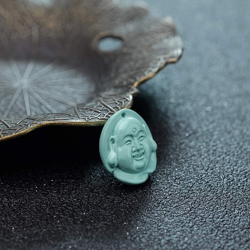 湖北高瓷铁线蓝绿绿松石佛头吊坠-红掌柜