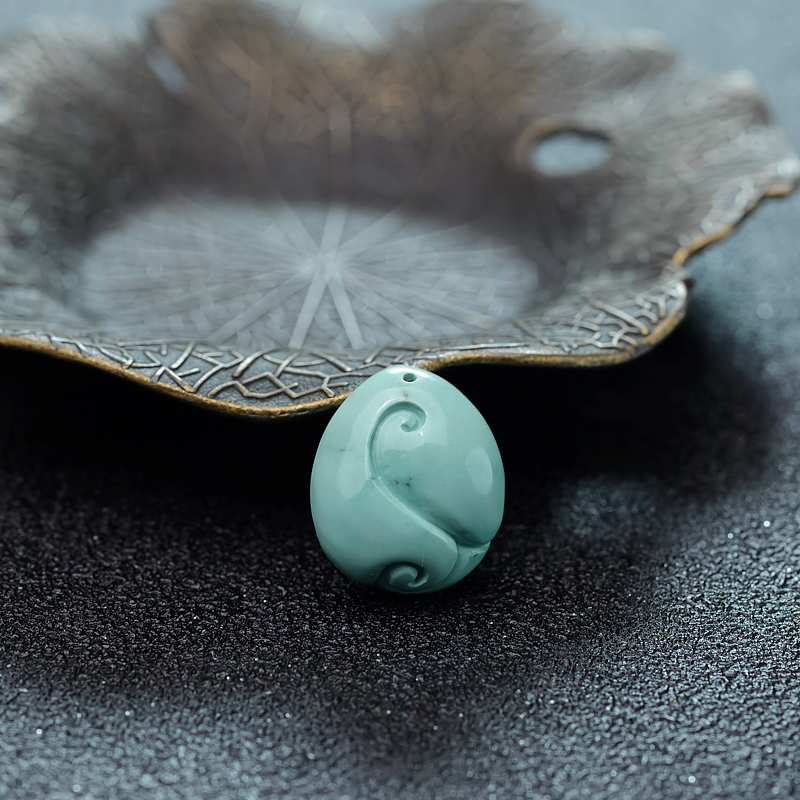 湖北天然铁线蓝绿绿松石佛头吊坠-红掌柜