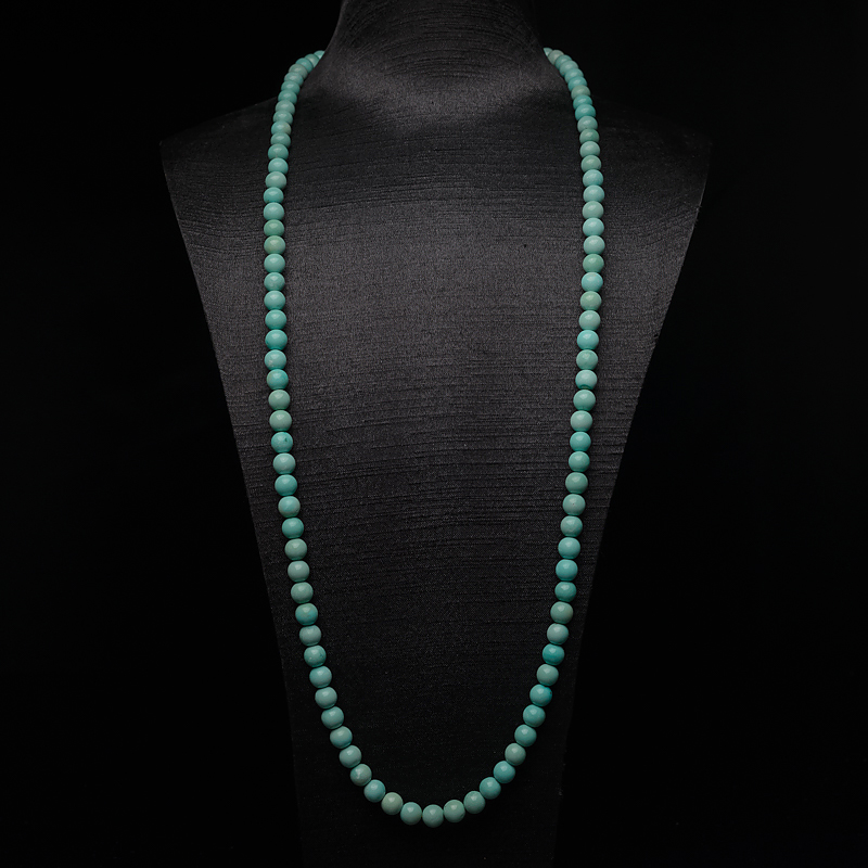 7mm中高瓷铁线蓝绿绿松石长链-红掌柜