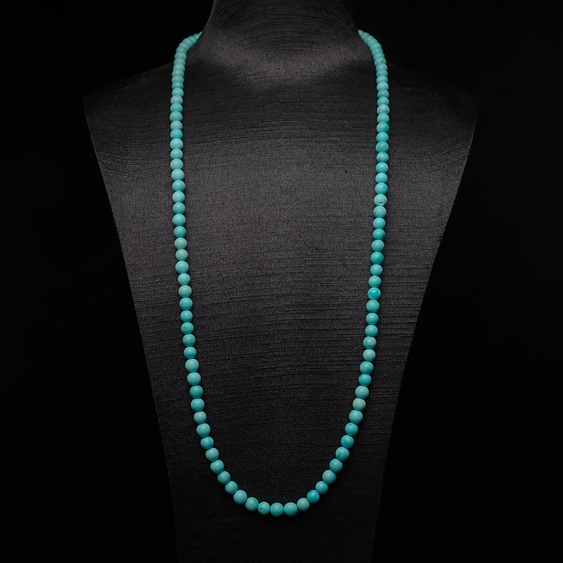 6mm中瓷铁线蓝绿松石长链-红掌柜