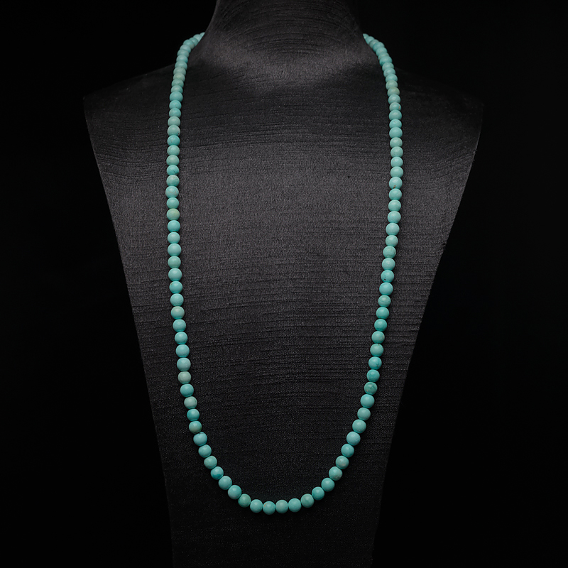 6mm中瓷铁线浅蓝绿松石长链-红掌柜