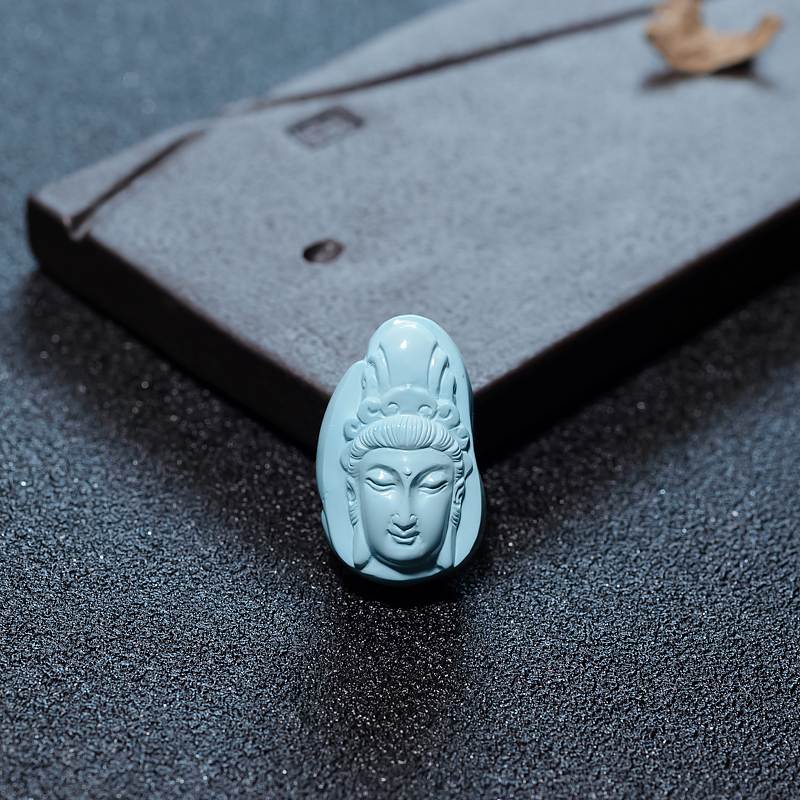 高瓷蓝绿松石观音头吊坠-红掌柜