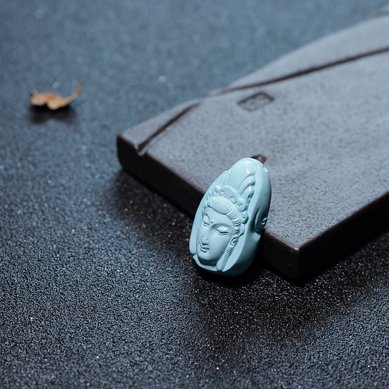 蓝绿松石观音头吊坠-红掌柜