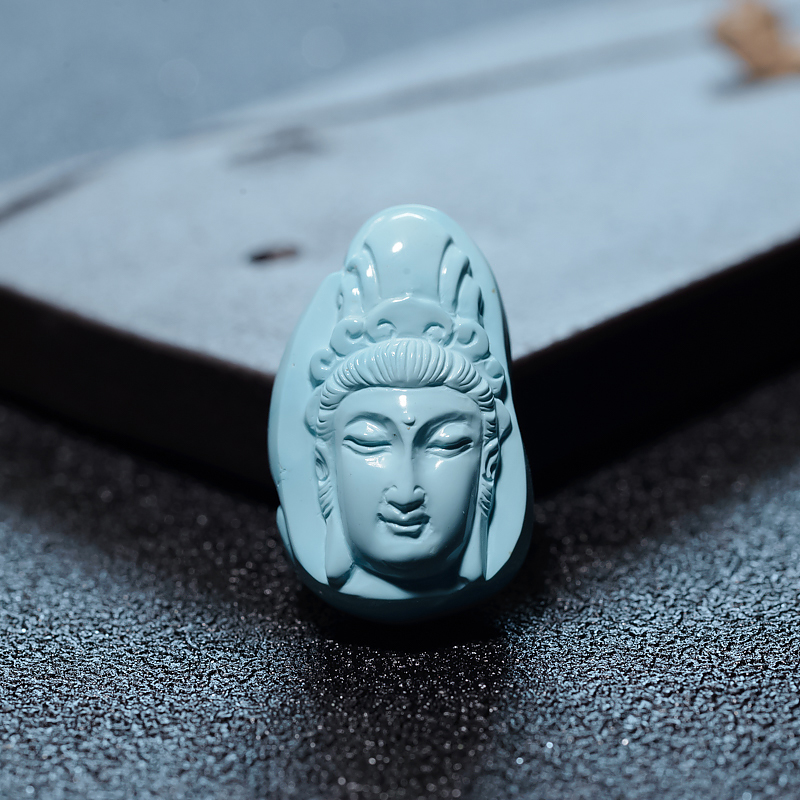 天然绿松石观音头吊坠-红掌柜