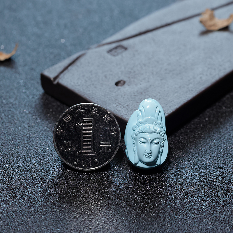 高瓷蓝绿松石观音头吊坠-红掌柜