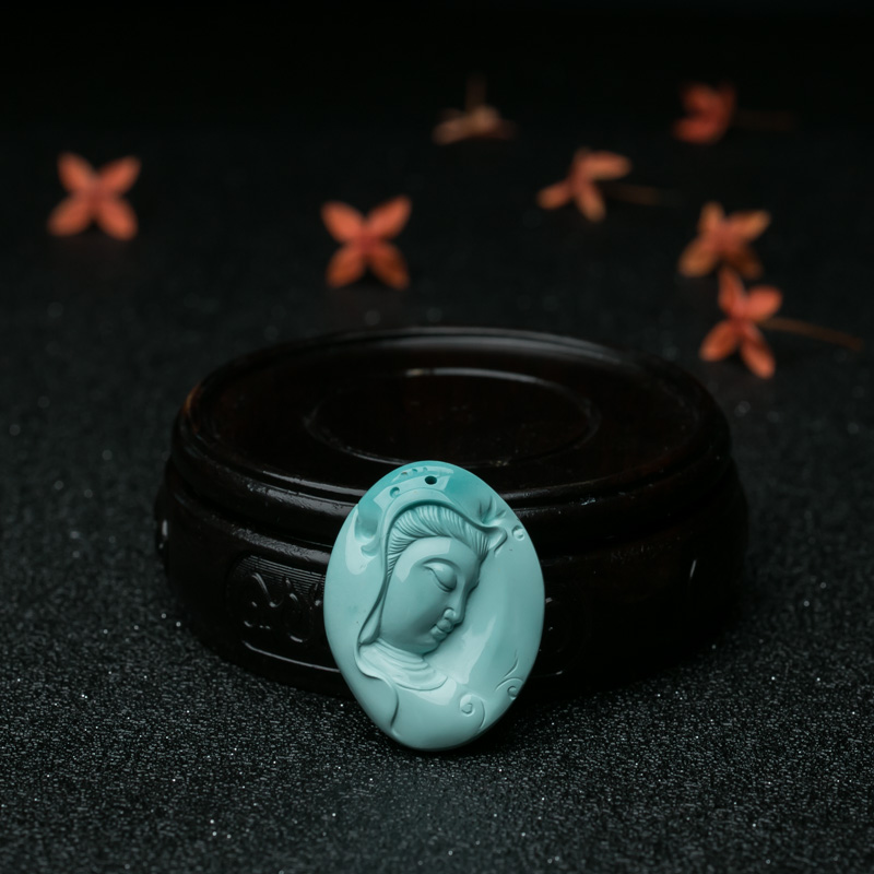 高瓷蓝绿绿松石观音吊坠-红掌柜