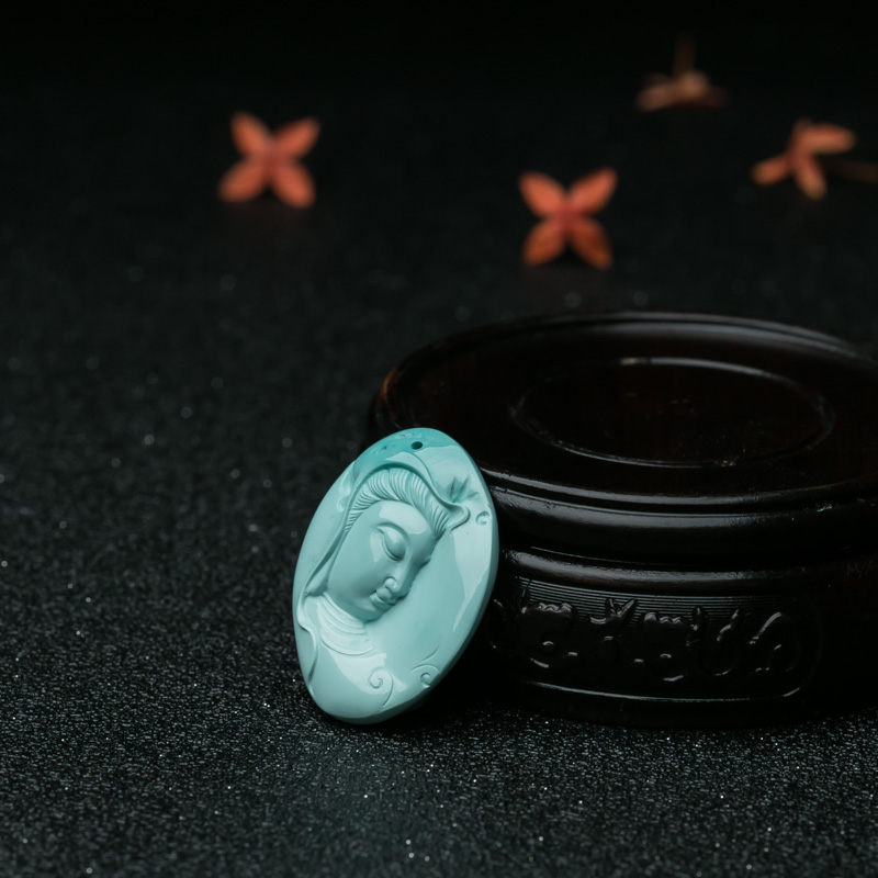 蓝绿绿松石观音吊坠-红掌柜