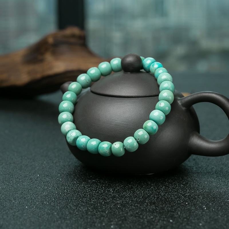蓝绿绿松石桶珠单圈手串-红掌柜