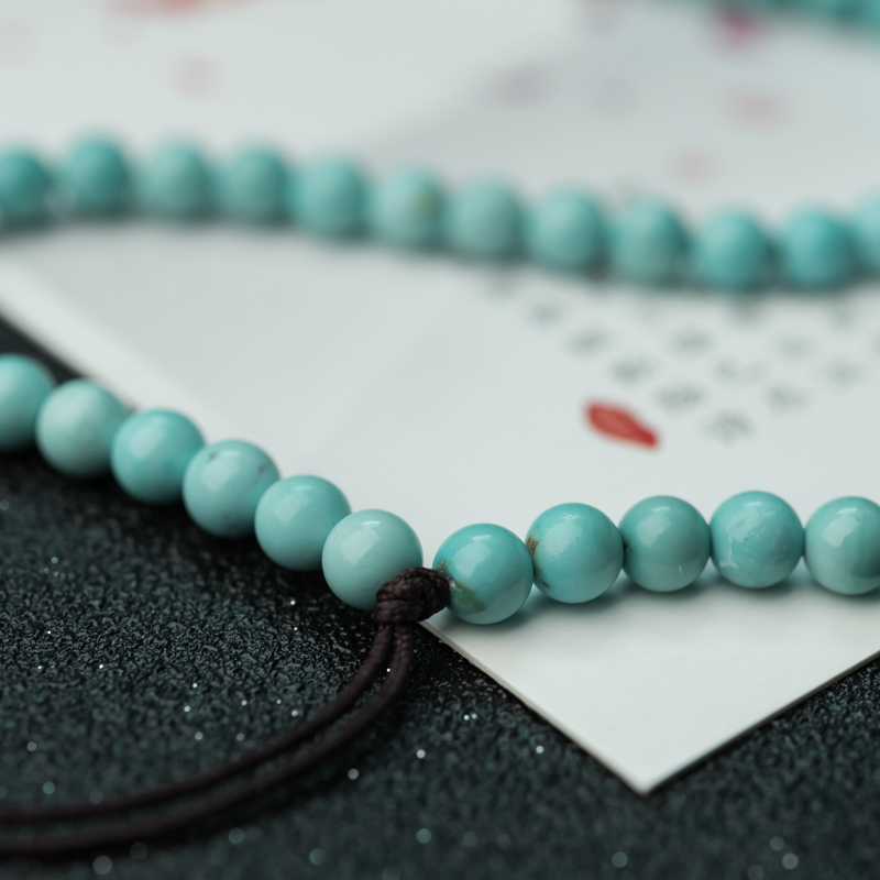 高瓷铁线蓝绿绿松石佛珠-红掌柜