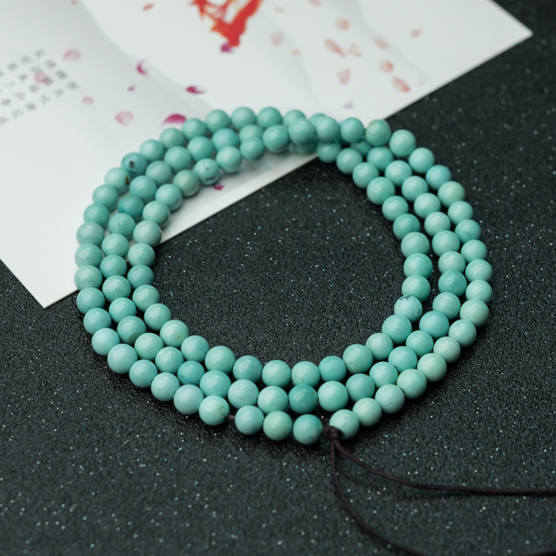 湖北天然高瓷铁线蓝绿绿松石珠链-红掌柜