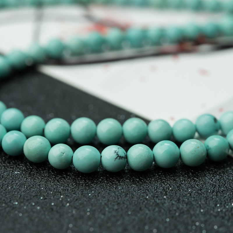 高瓷铁线蓝绿绿松石珠链-红掌柜