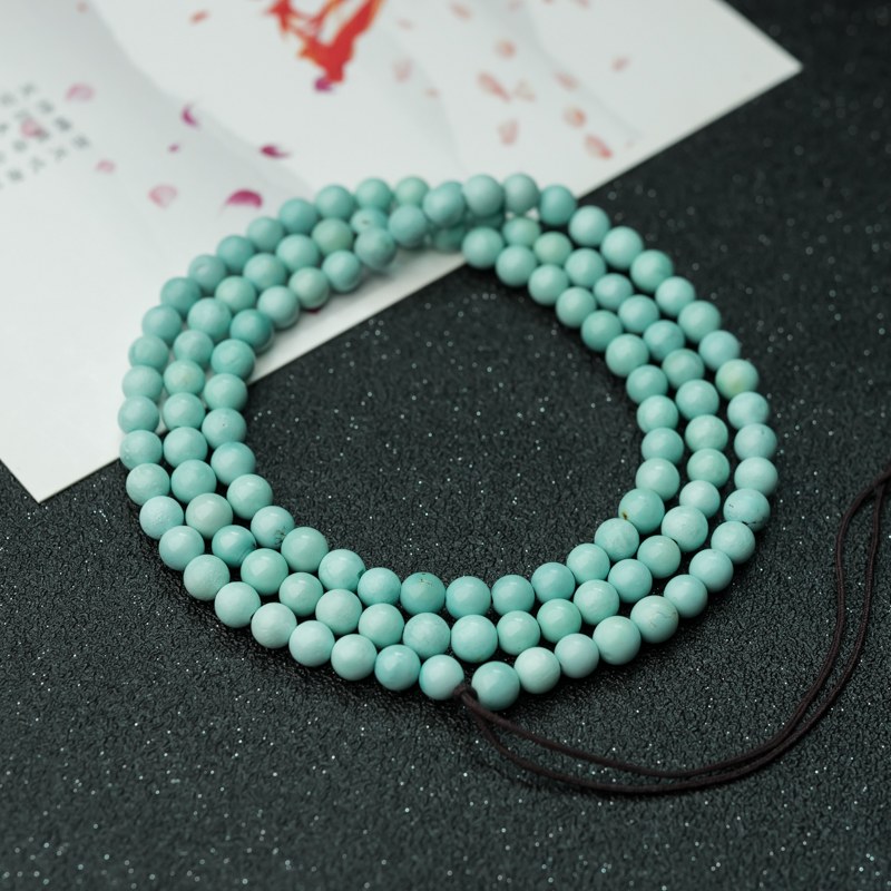湖北天然中瓷铁线浅蓝绿绿松石珠链-红掌柜