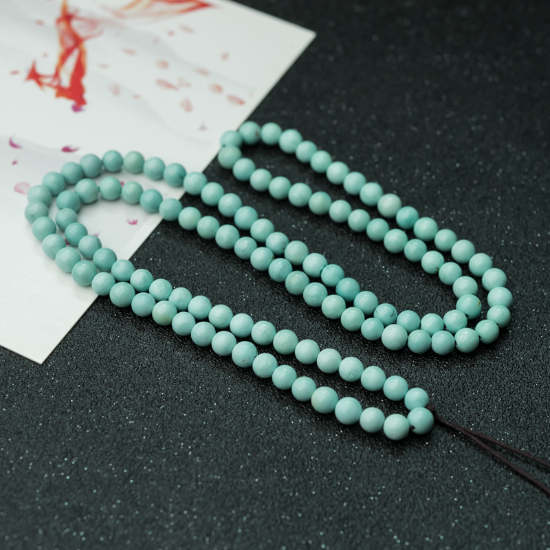 天然中瓷铁线浅蓝绿绿松石珠链-红掌柜