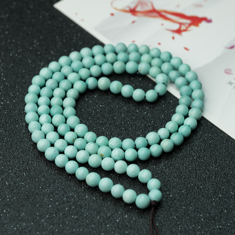 湖北中瓷铁线浅蓝绿绿松石珠链-红掌柜